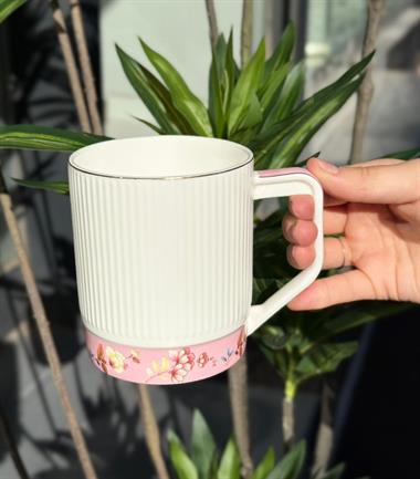 Onedekor Porselen Lüks Floral Pink Kupa Gold 250ML