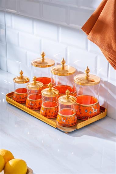 Passifolia 8 Parça Tepsili Cam Baharat Kavanoz Seti