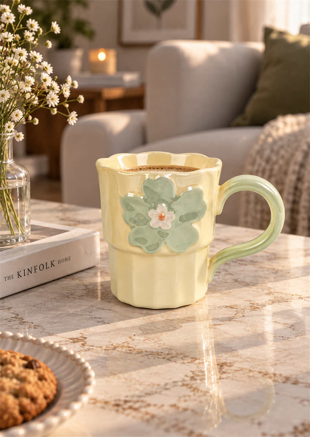 Petal Lüsterli Sarı Porselen Kupa 360  ML