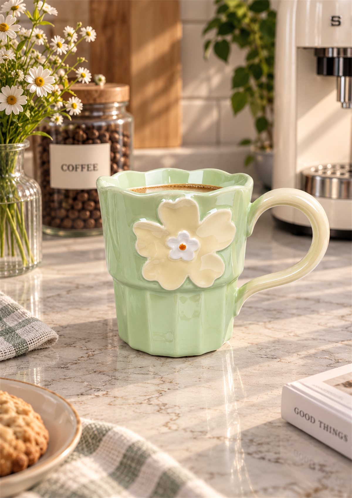 Petal Lüsterli Yeşil Porselen Kupa 360  ML