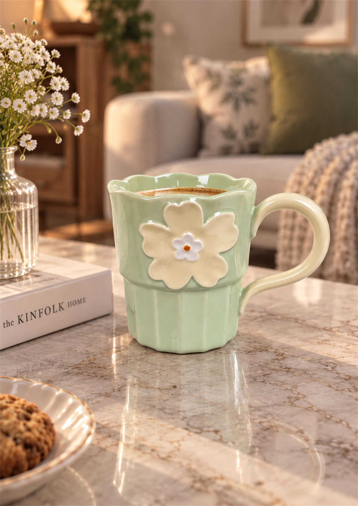Petal Lüsterli Yeşil Porselen Kupa 360  ML
