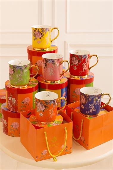 Porselen 400ml Flower Mug Kupa Hediye Kutulu Çantalı