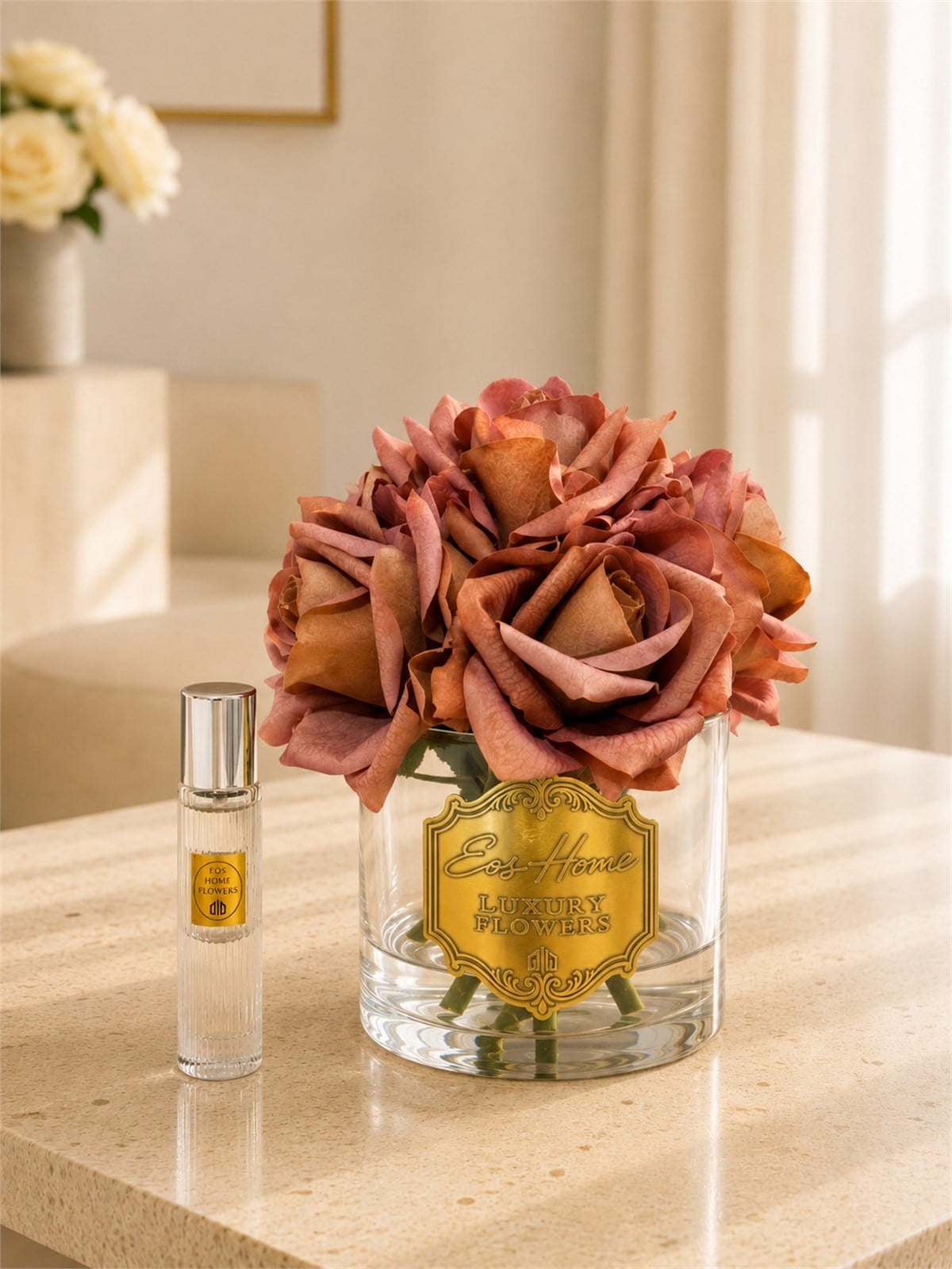 Rosemira Altı Güllü Parfümlü Dekoratif Çiçek – Kahve 