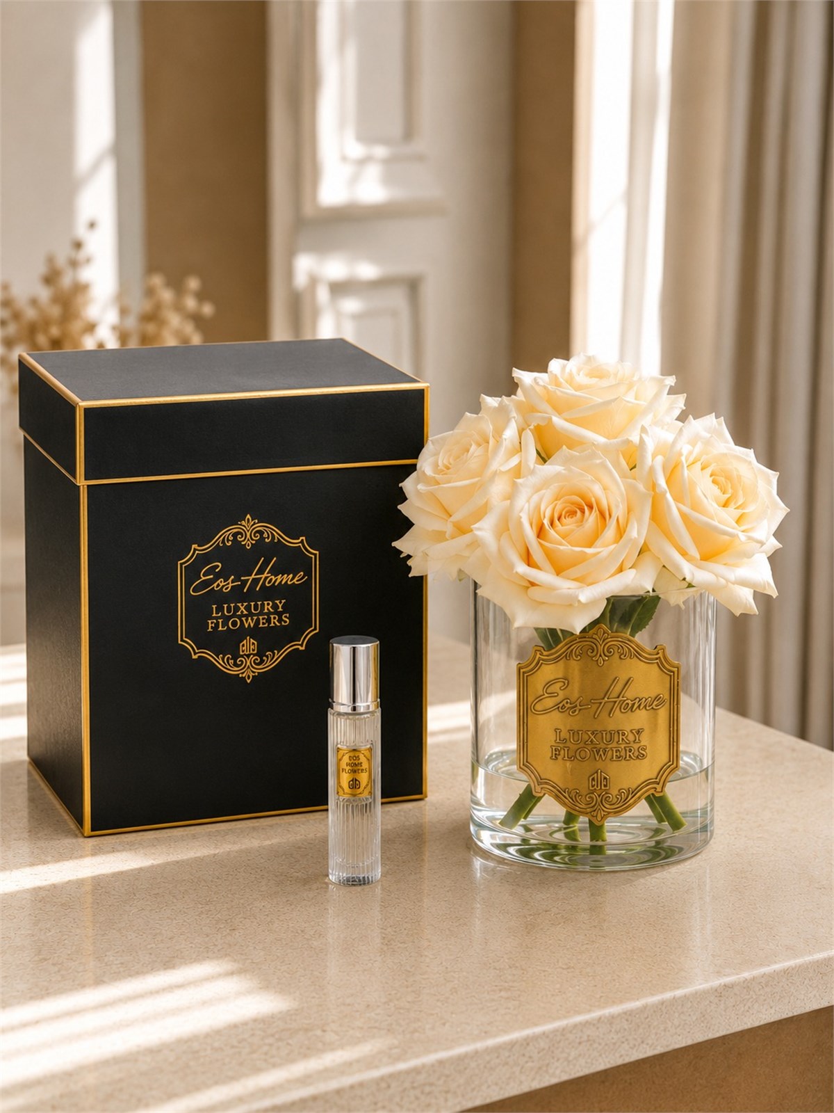 Rosemira Altı Güllü Parfümlü Dekoratif Çiçek – Krem