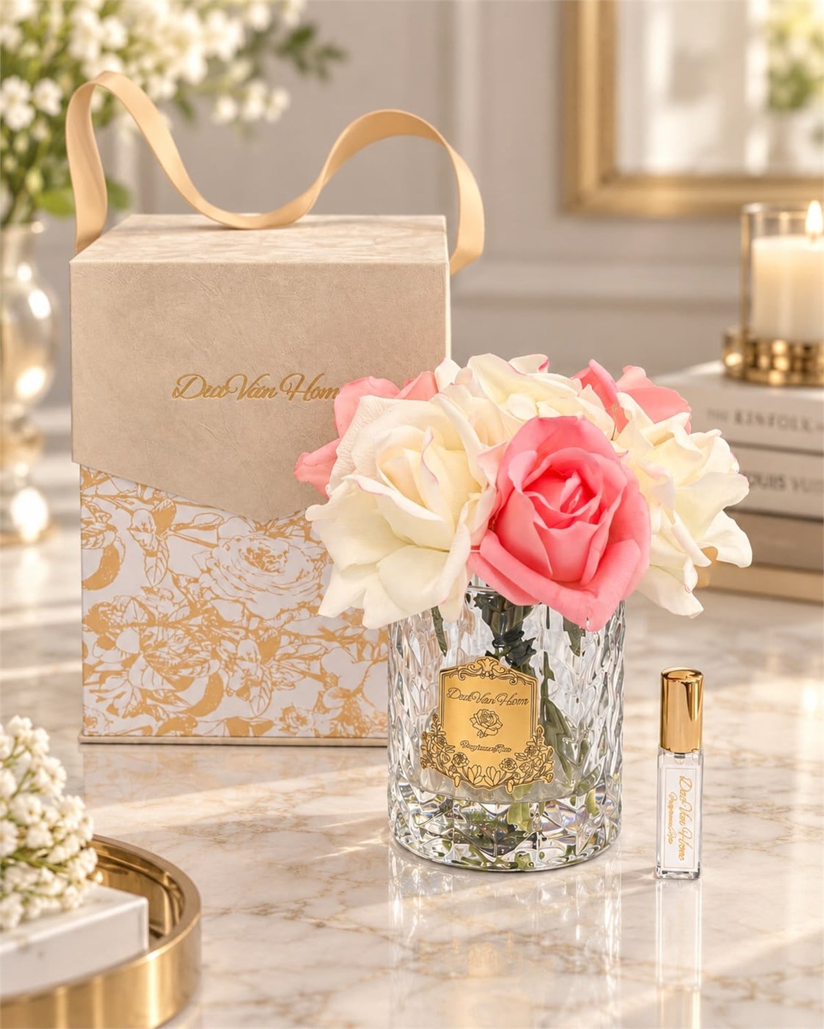 Rosemira Yedi Güllü Parfümlü Dekoratif Çiçek – Pink & White