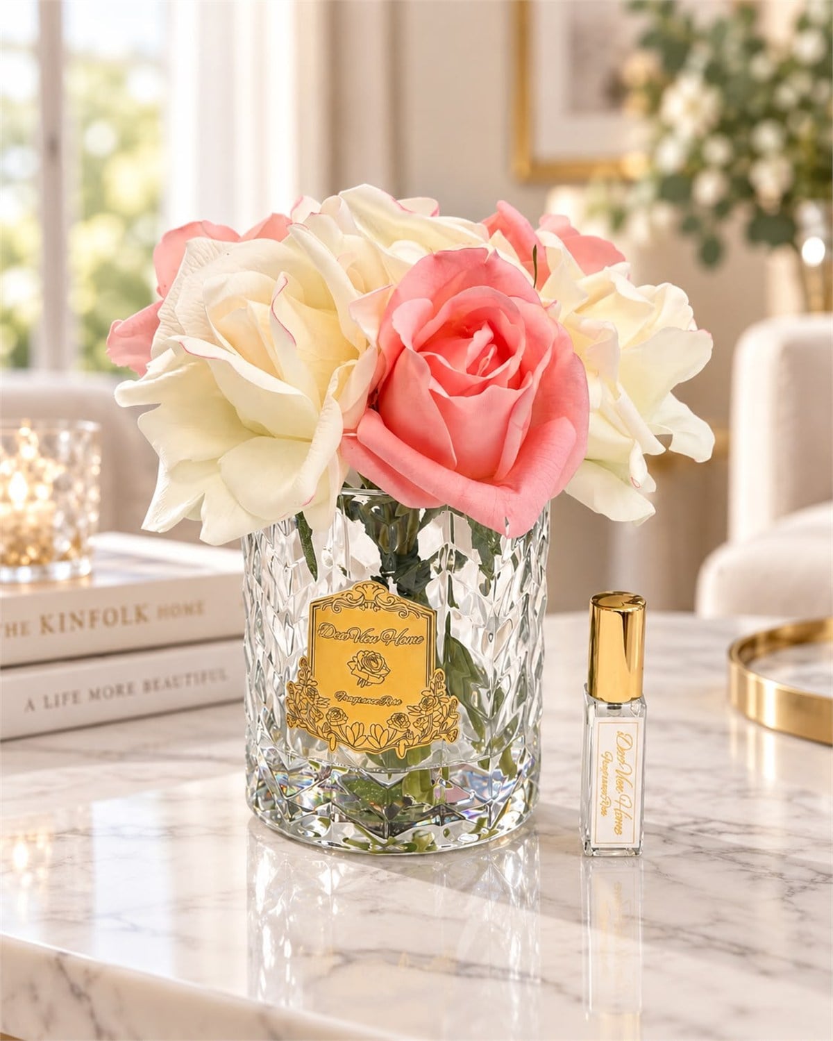 Rosemira Yedi Güllü Parfümlü Dekoratif Çiçek – Pink & White
