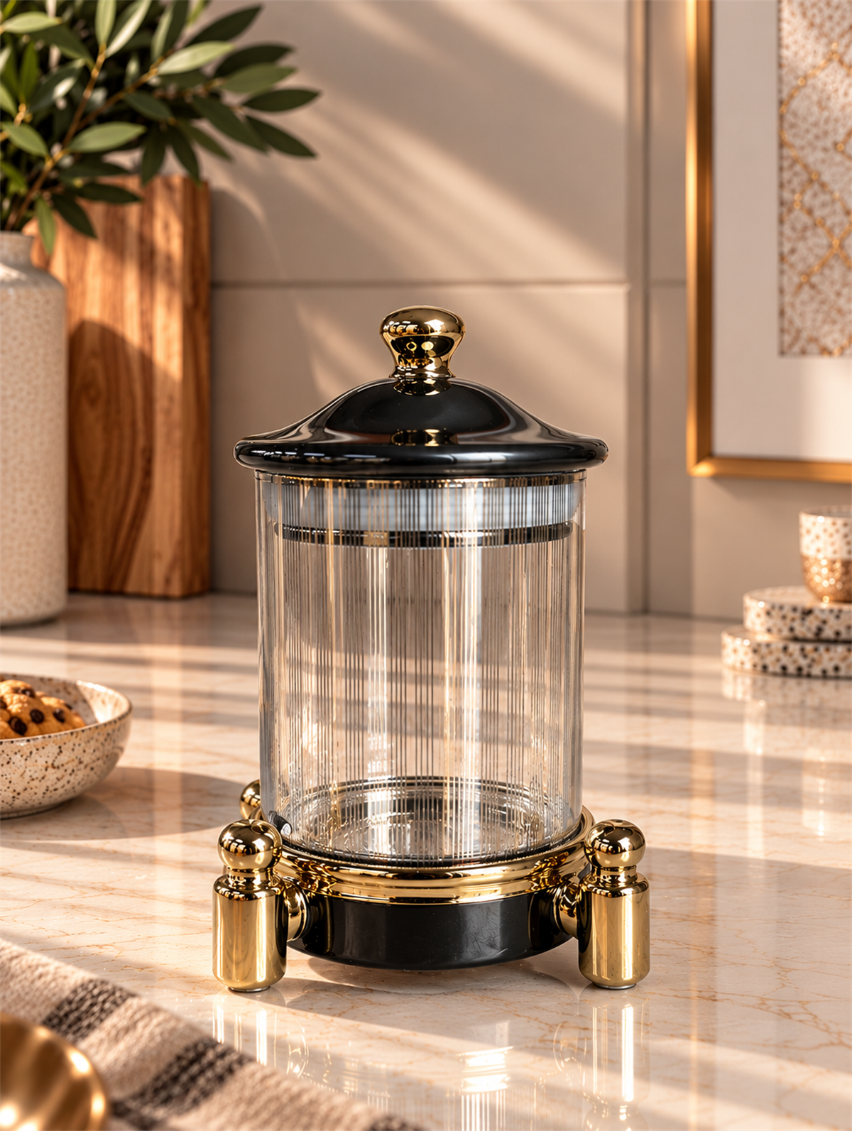 Royal Elegance Siyah Gold Cam Kavanoz - Küçük