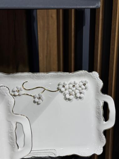 Royking Beyaz Porselen Daisy Lüks Sunum Tabağı 