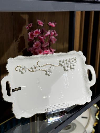 Royking Beyaz Porselen Daisy Lüks Sunum Tabağı 