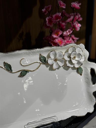 Royking Beyaz Porselen White Flower Lüks Sunum Tabağı 