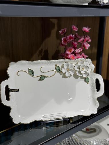 Royking Beyaz Porselen White Flower Lüks Sunum Tabağı 