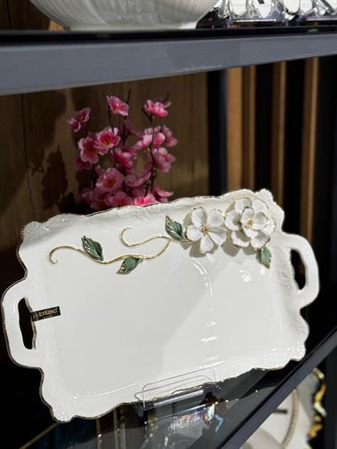Royking Beyaz Porselen White Flower Lüks Sunum Tabağı 