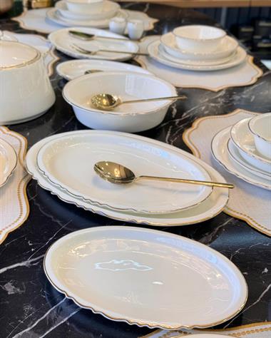 Rumi Modern 60 Parça 12 Kişilik Bone Yemek Takımı Gold