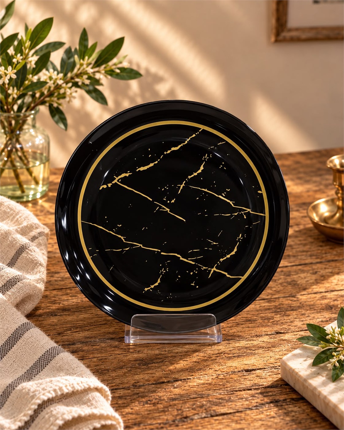 Siyah Mermer Orta Sunum Tabak 29 cm