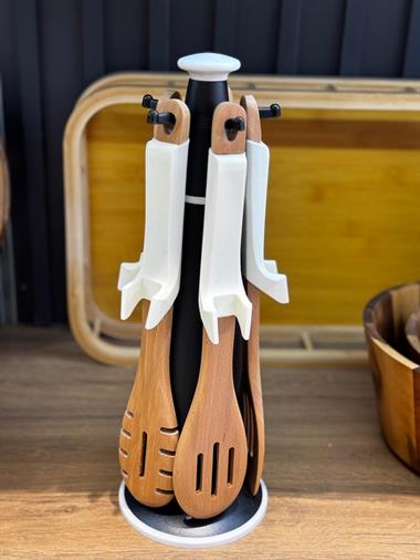 Stantlı 7 Parça Bambu Silikon Saplı Kepçe Seti