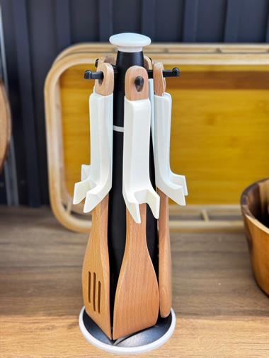 Stantlı 7 Parça Bambu Silikon Saplı Kepçe Seti