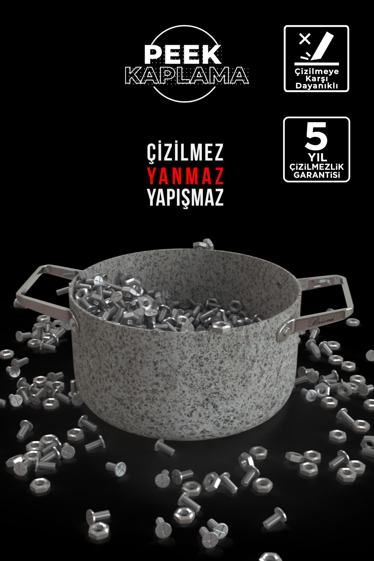 Stone-Age 18cm 20cm 22cm 7 Parça Çizilmez Yanmaz Yapışmaz İndükisiyonlu Sahan Omlet Seti