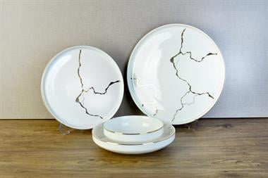 Sufii Modern 24 Parça Bone Yemek Takımı Mermer