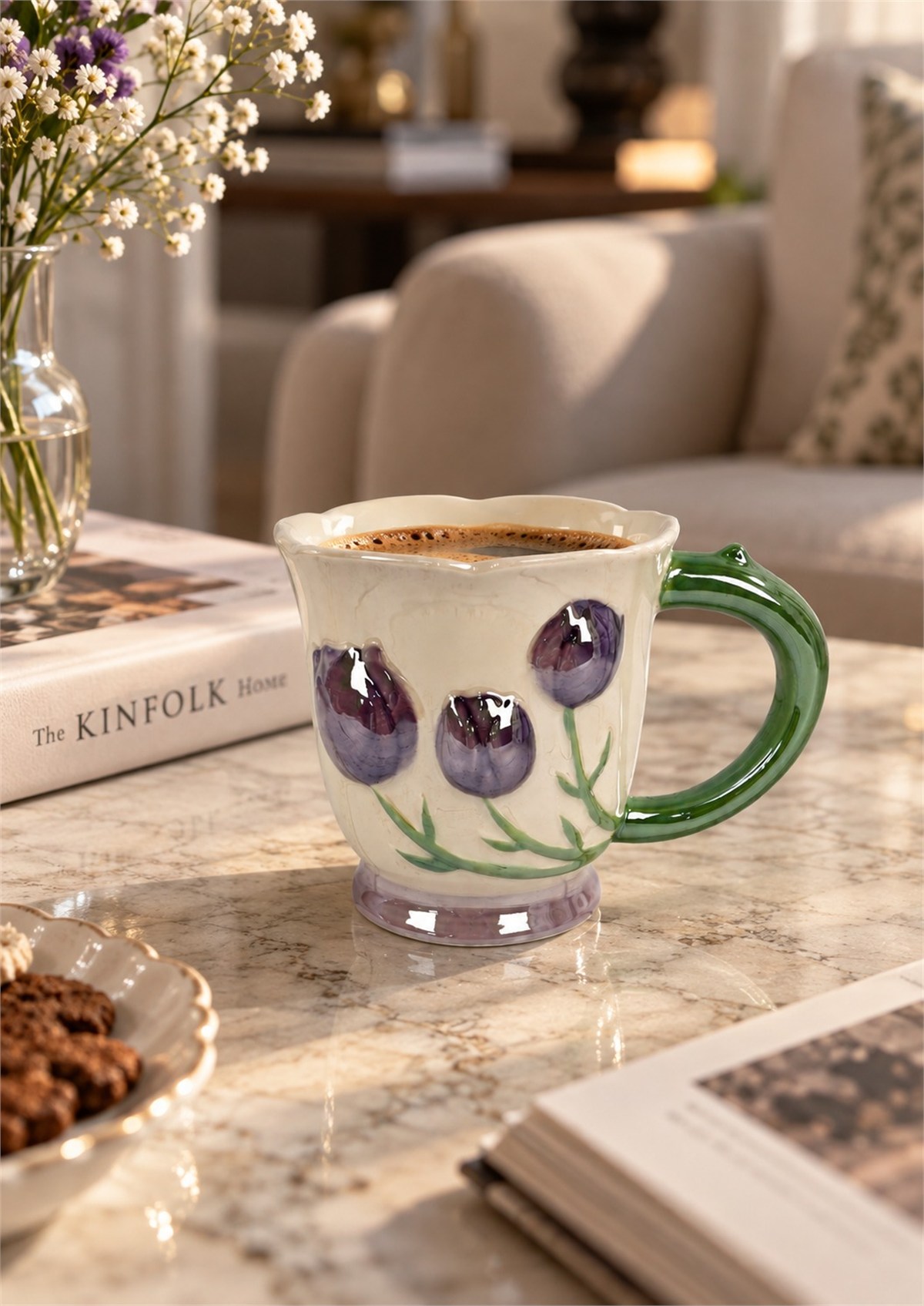 Tulip Lüsterli Mor Porselen Kupa 420  ML