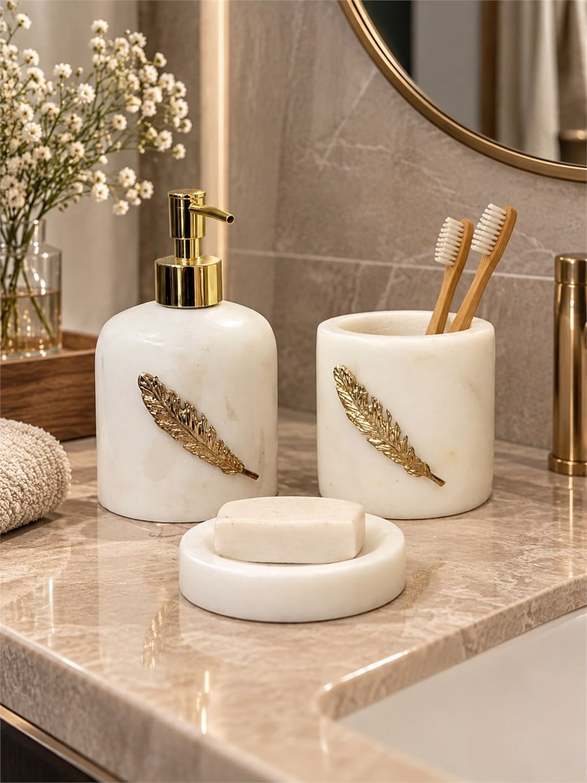 Varese 3 Parça Gold Detaylı Banyo Seti