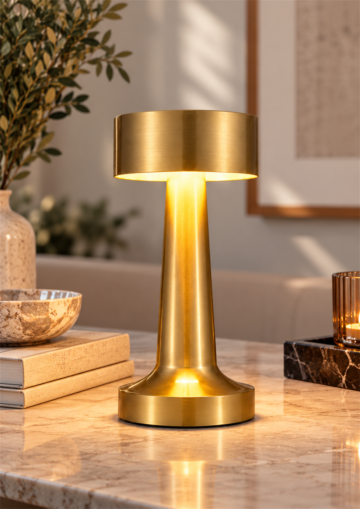 Vellora 3 Işık Modlu Şarjlı Kablosuz LED Masa Lambası - Gold