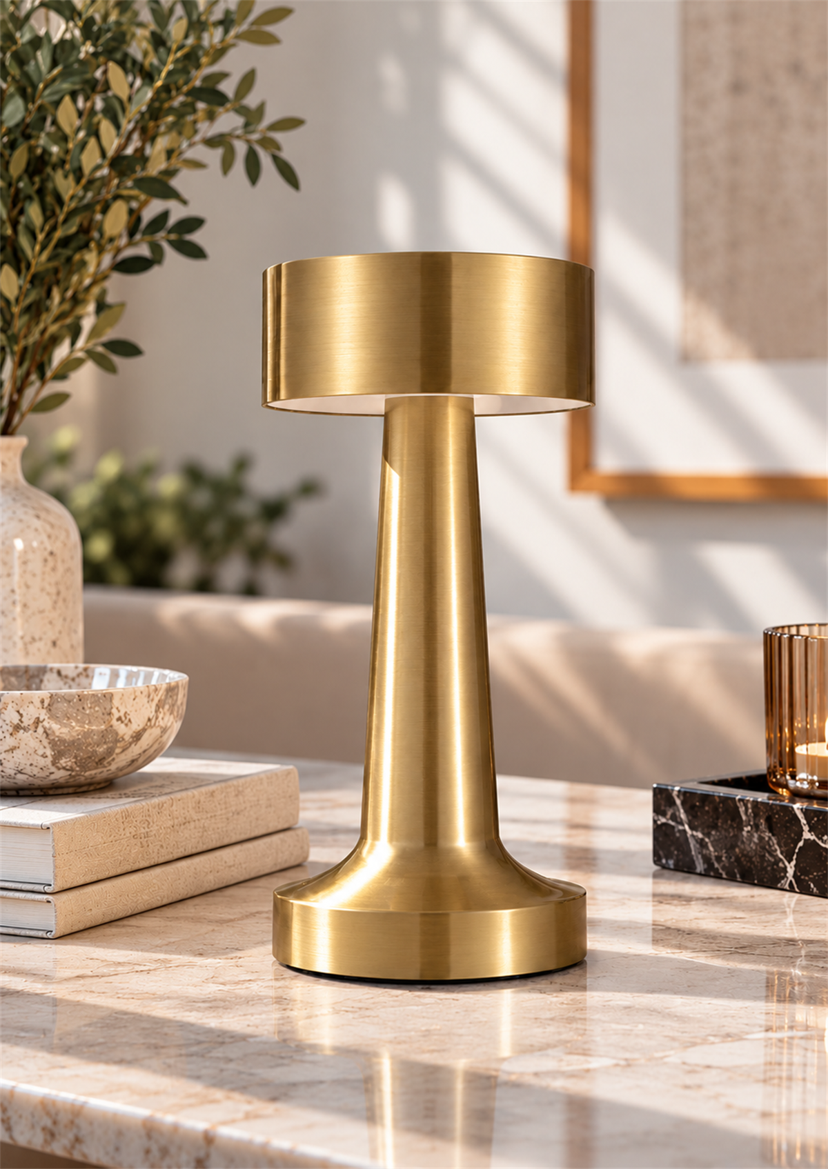 Vellora 3 Işık Modlu Şarjlı Kablosuz LED Masa Lambası - Gold