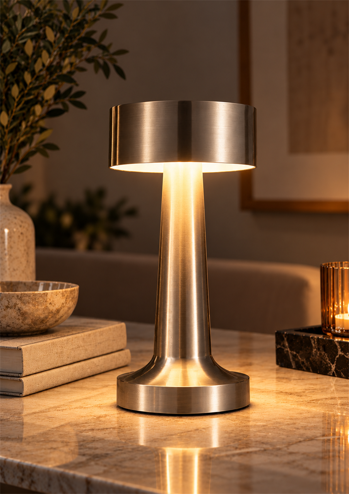Vellora 3 Işık Modlu Şarjlı Kablosuz LED Masa Lambası - Silver