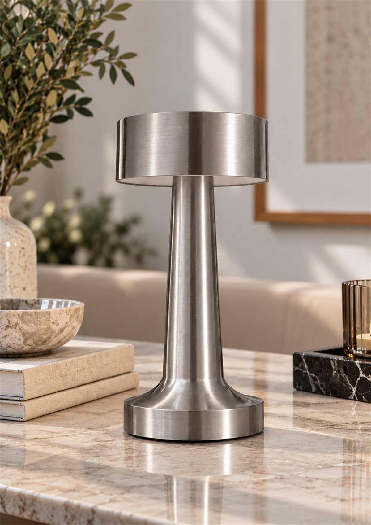 Vellora 3 Işık Modlu Şarjlı Kablosuz LED Masa Lambası - Silver