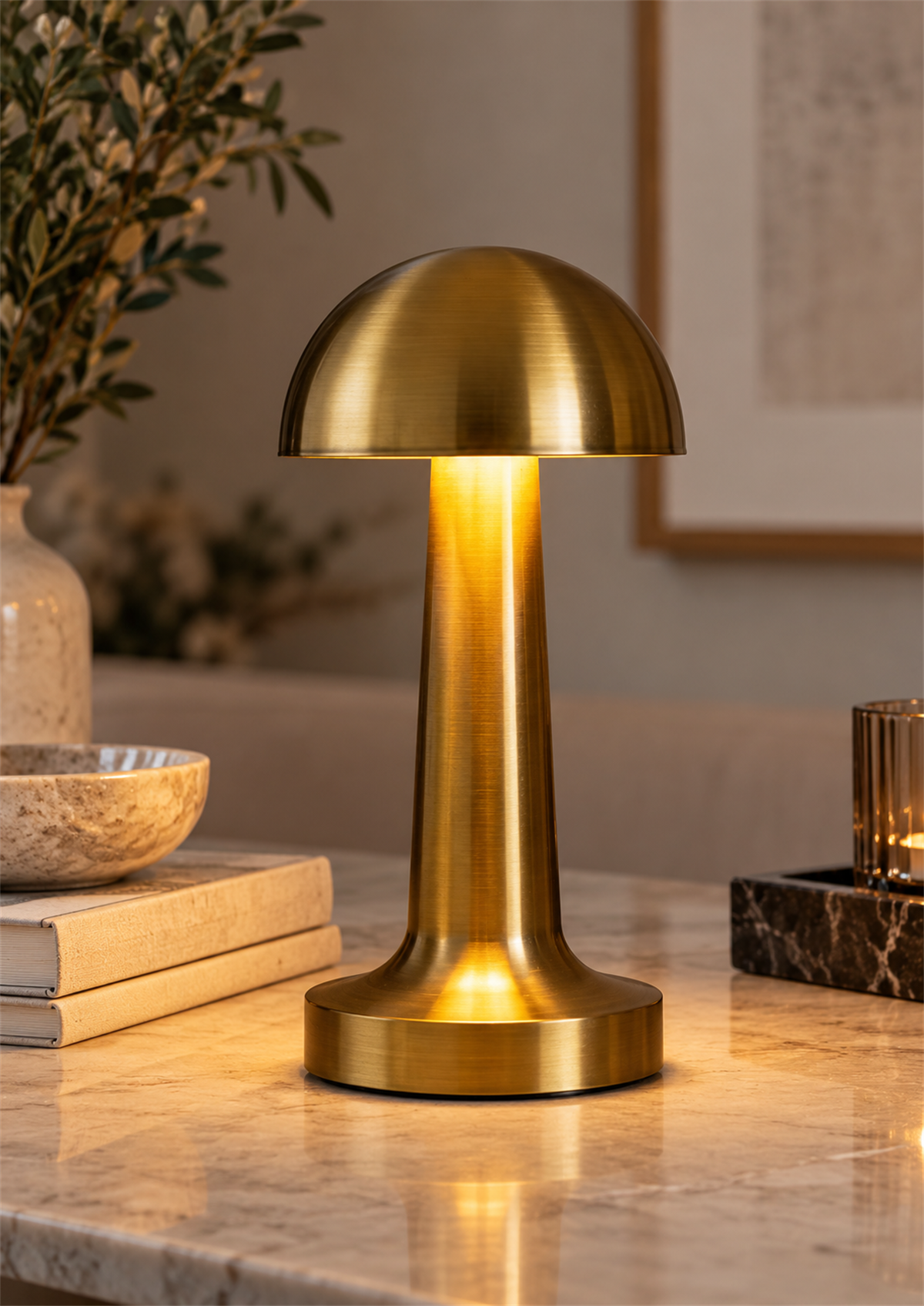 Vellora Mantar 3 Işık Modlu Şarjlı Kablosuz LED Masa Lambası - Gold