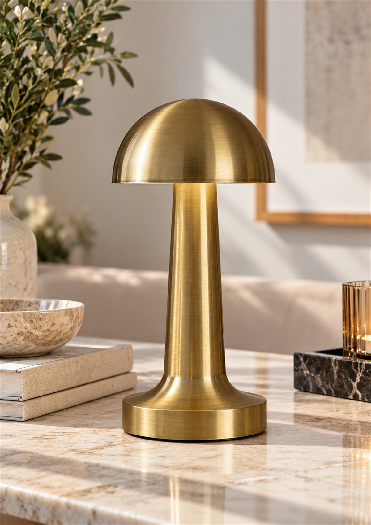 Vellora Mantar 3 Işık Modlu Şarjlı Kablosuz LED Masa Lambası - Gold