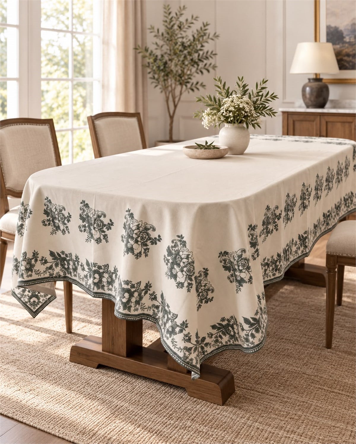 Velour Green Keten Masa Örtüsü