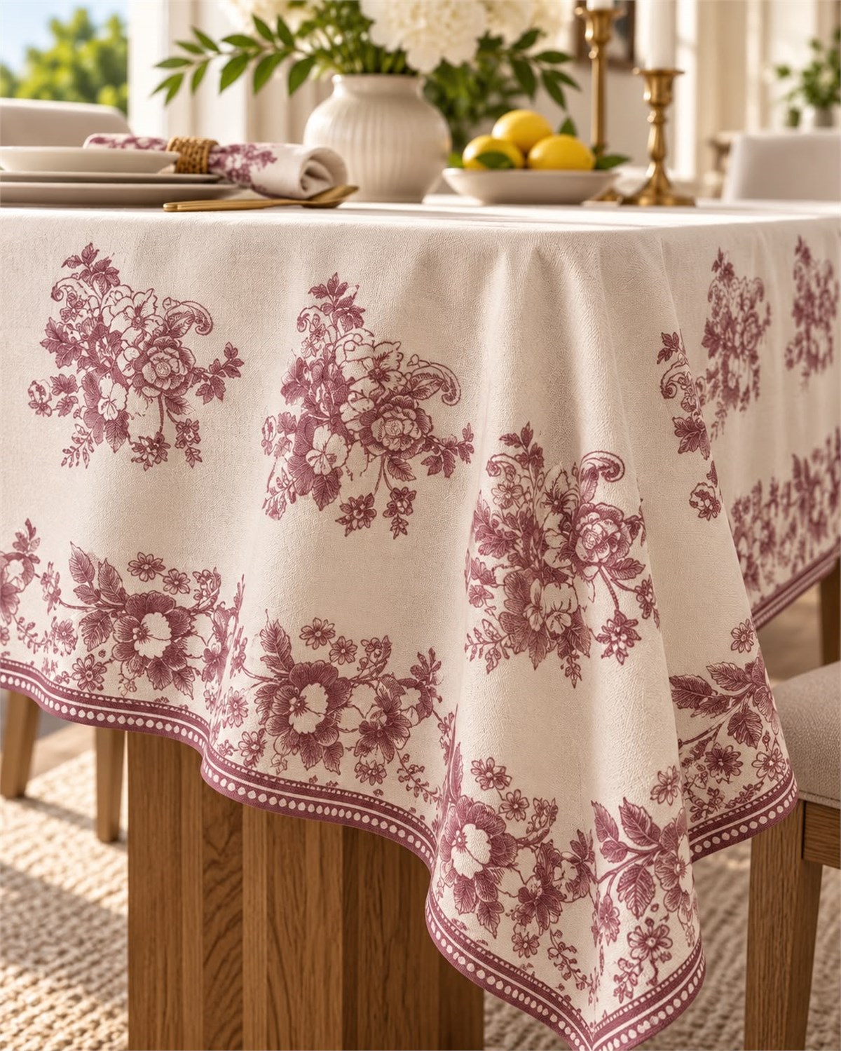 Velour Maroon Keten Masa Örtüsü