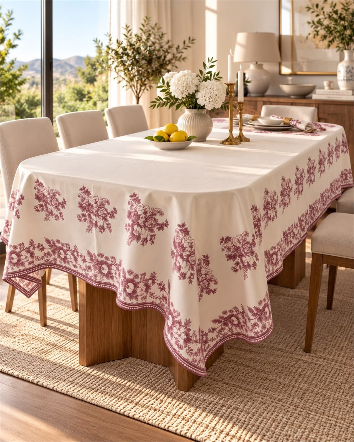 Velour Maroon Keten Masa Örtüsü