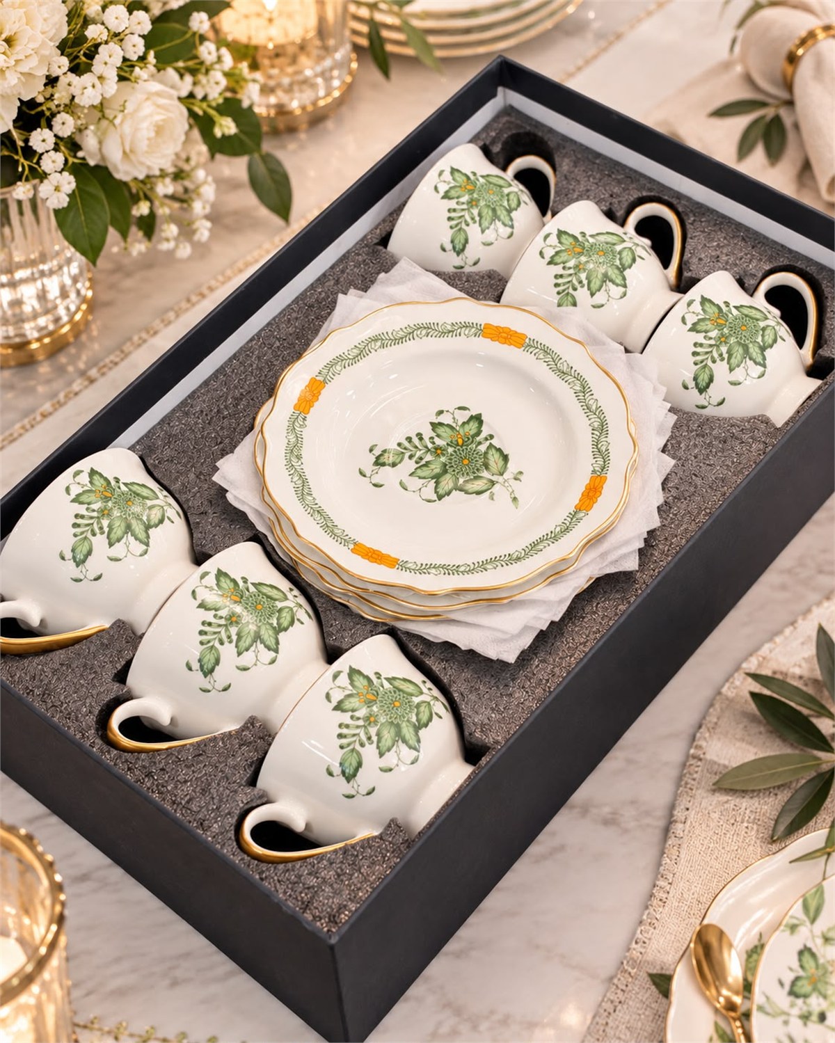 Verde Garden Green 6 Kişilik Porselen Çay Fincanı Takımı 