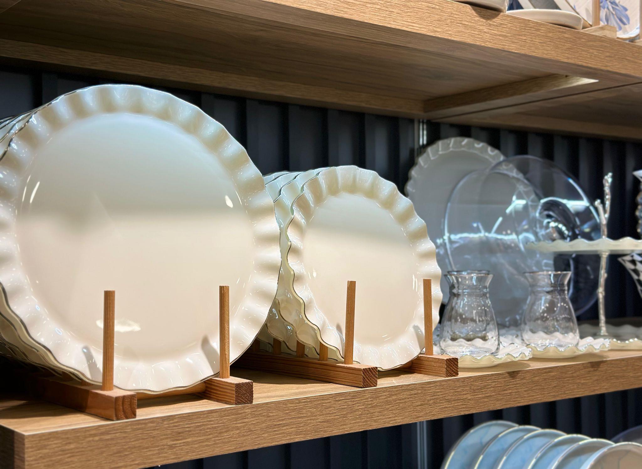 クリーム 28 Parça Solid Krem Platin Yaldızlı 6 Kişilik Pasta Çay Servis