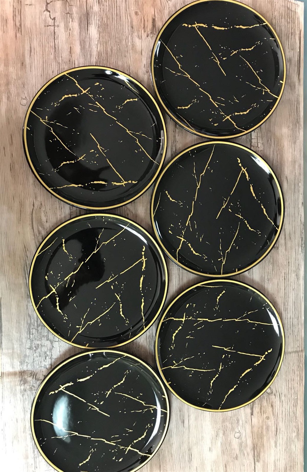 6'lı Siyah Mermer Desen Pasta Tabağı | Onedekor.com