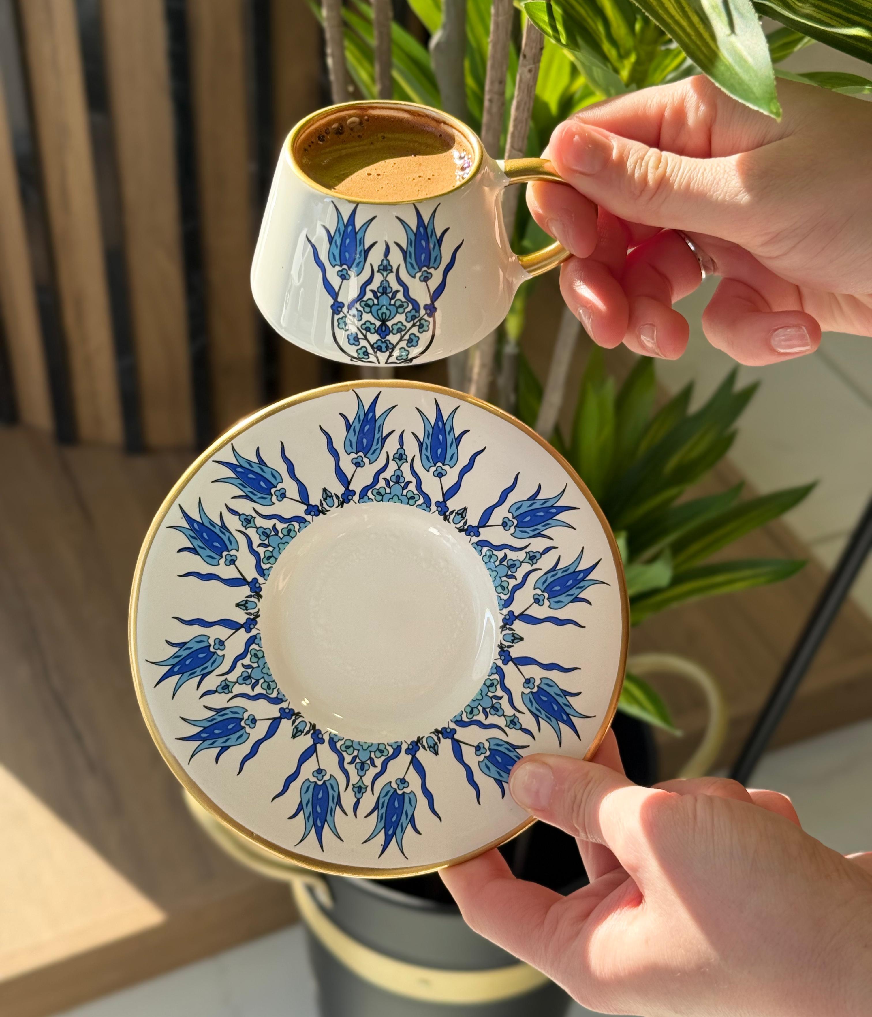 6'lı Lüks Sunum Tabaklı Kahve Fincanı Beyaz | Onedekor.com
