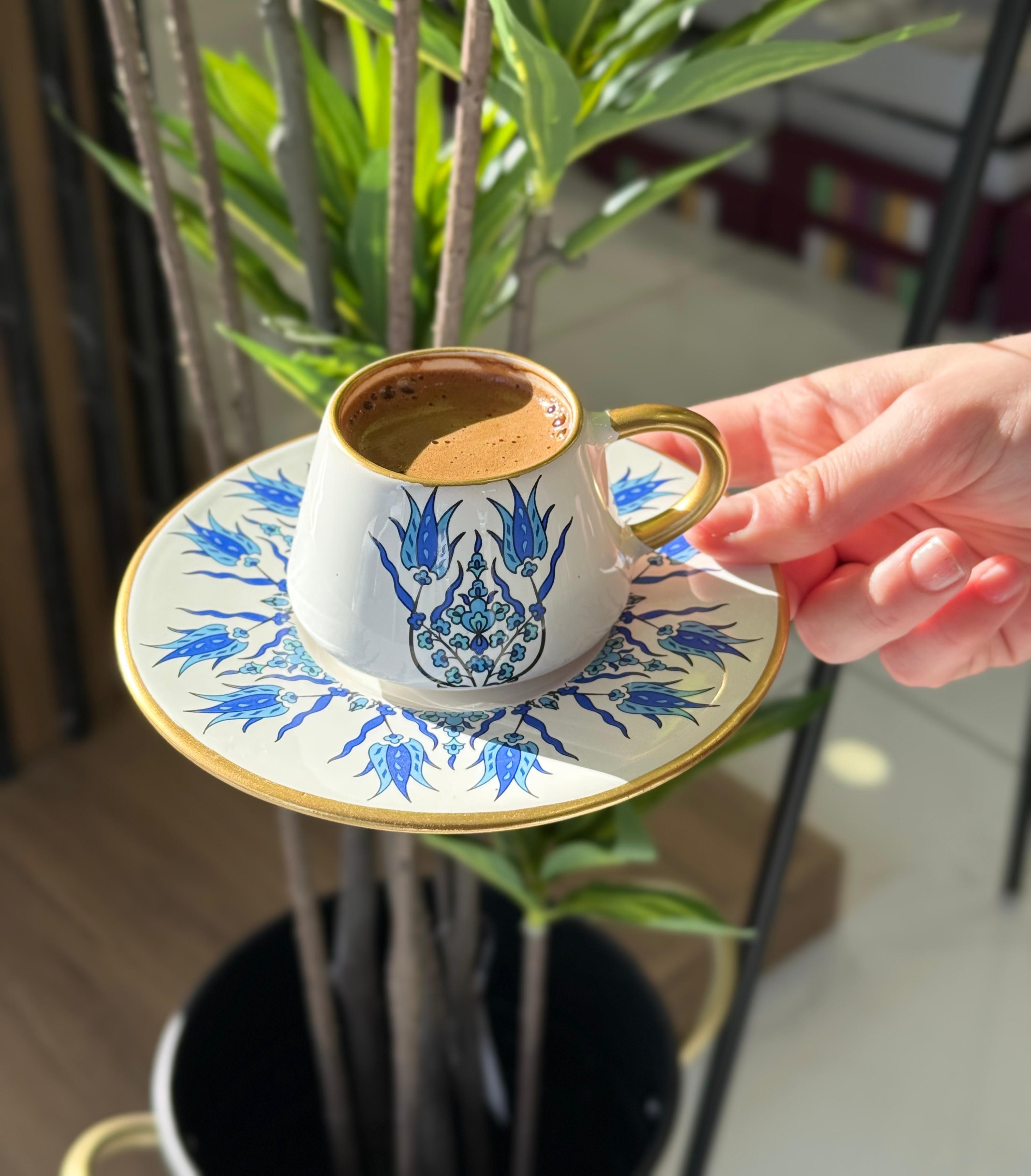 6'lı Lüks Sunum Tabaklı Kahve Fincanı Beyaz | Onedekor.com