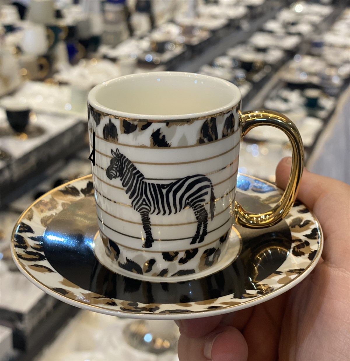 6'lı Porselen Zebra Kahve Fincanı Leopar