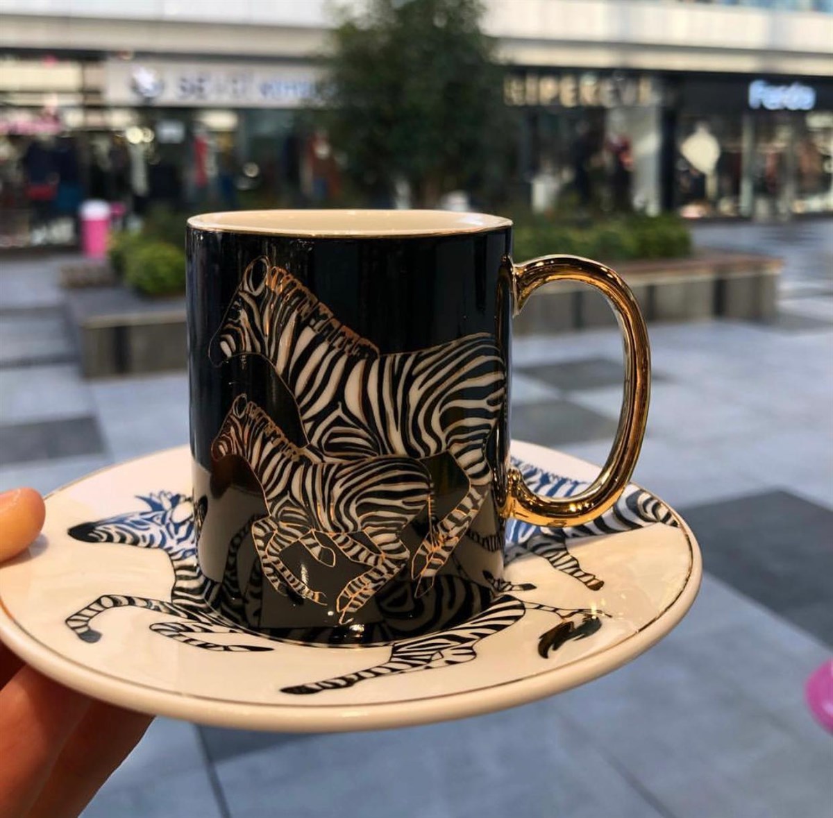 6'lı Porselen Zebra Siyah Kahve Fincanı