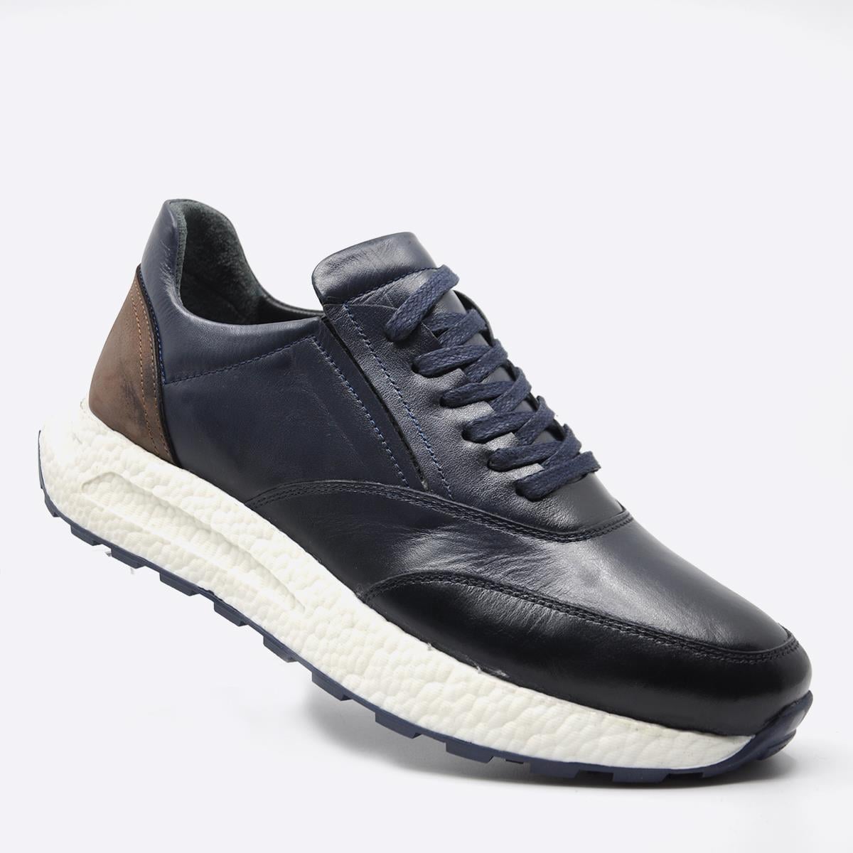 Fosco  Hakiki Deri Sneaker Erkek Ayakkabı Lacivert 9944 