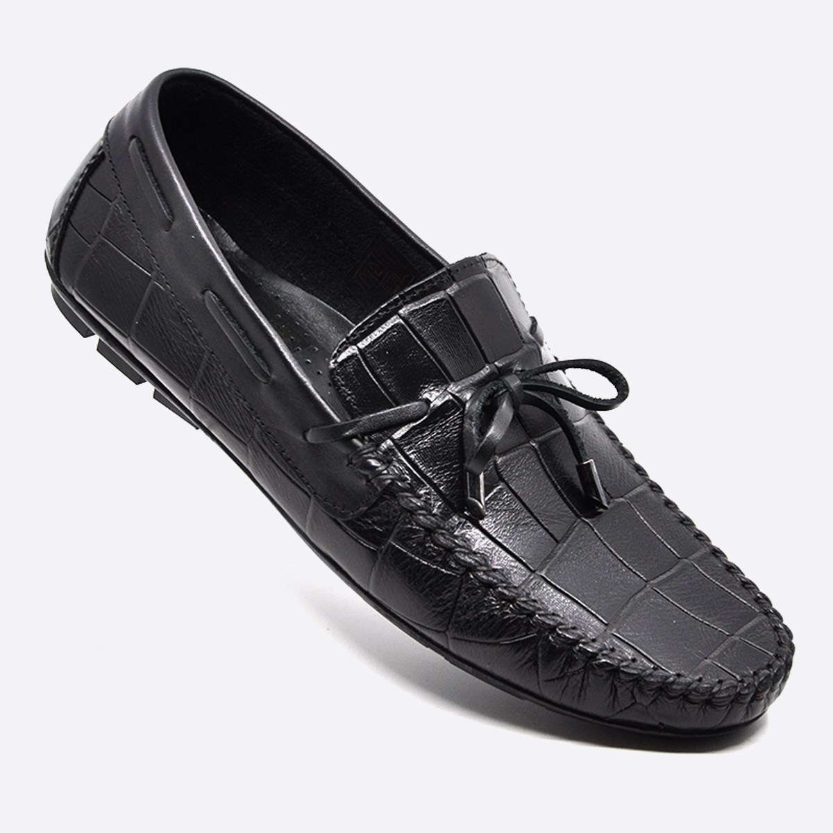 Fosco Hakiki Deri Siyah Loafer Kroko Erkek Ayakkabı 9861 100