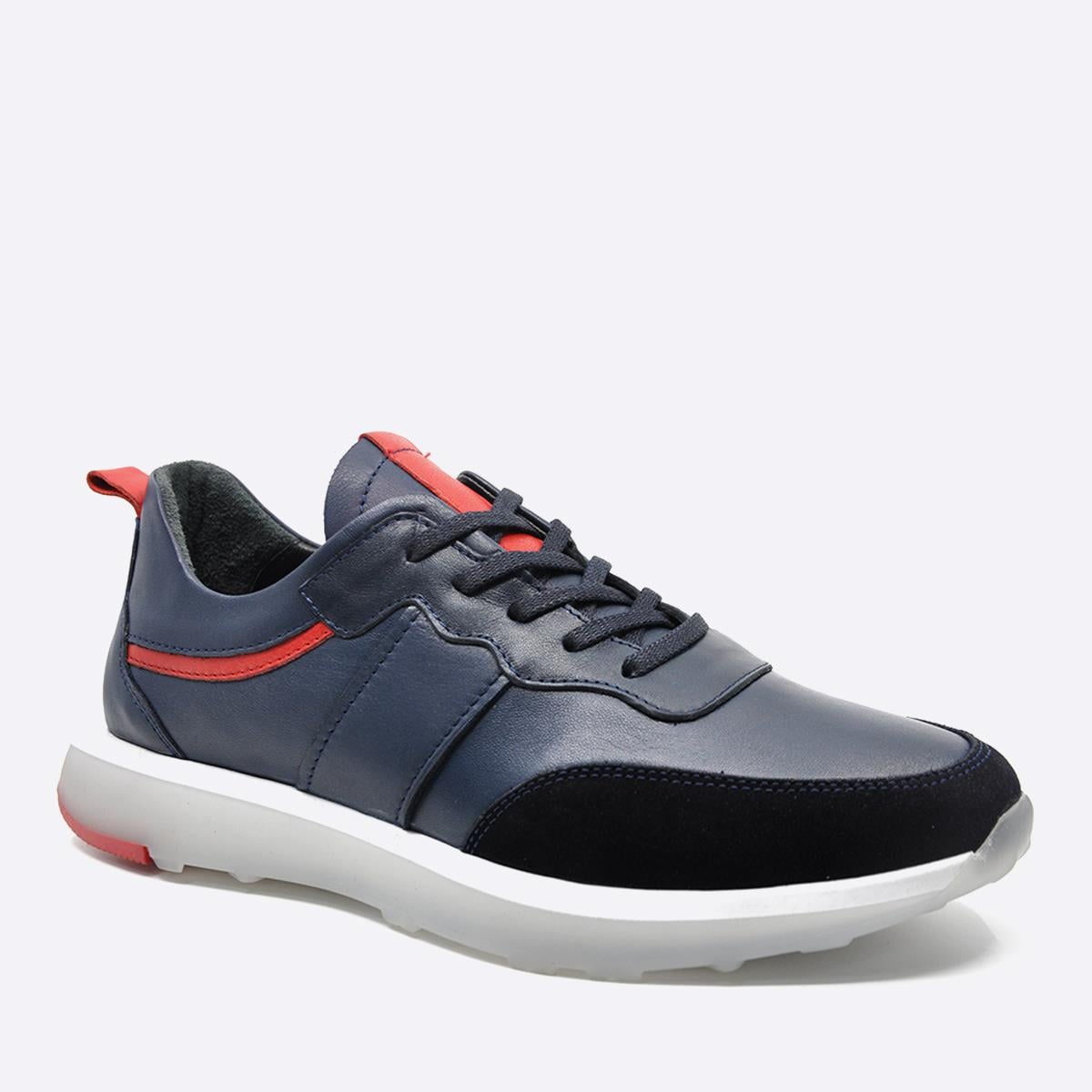 Fosco Hakiki Deri Sneaker Erkek Ayakkabı Lacivert Kırmızı 9823