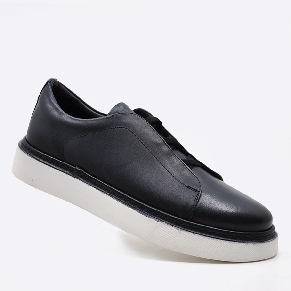 Fosco Hakiki Deri Sneaker Erkek Ayakkabı Lacivert 9962