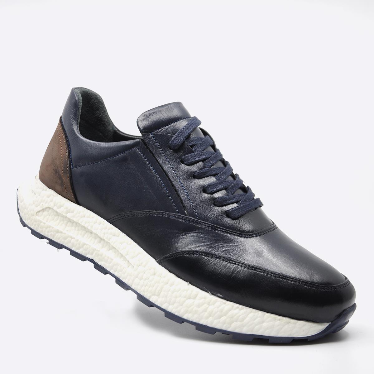 Fosco  Hakiki Deri Sneaker Erkek Ayakkabı Lacivert 9944 