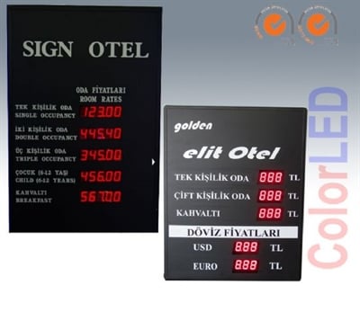 37mm 5 Hane Ve 5 Satırlı Otel Fiyat Panosu