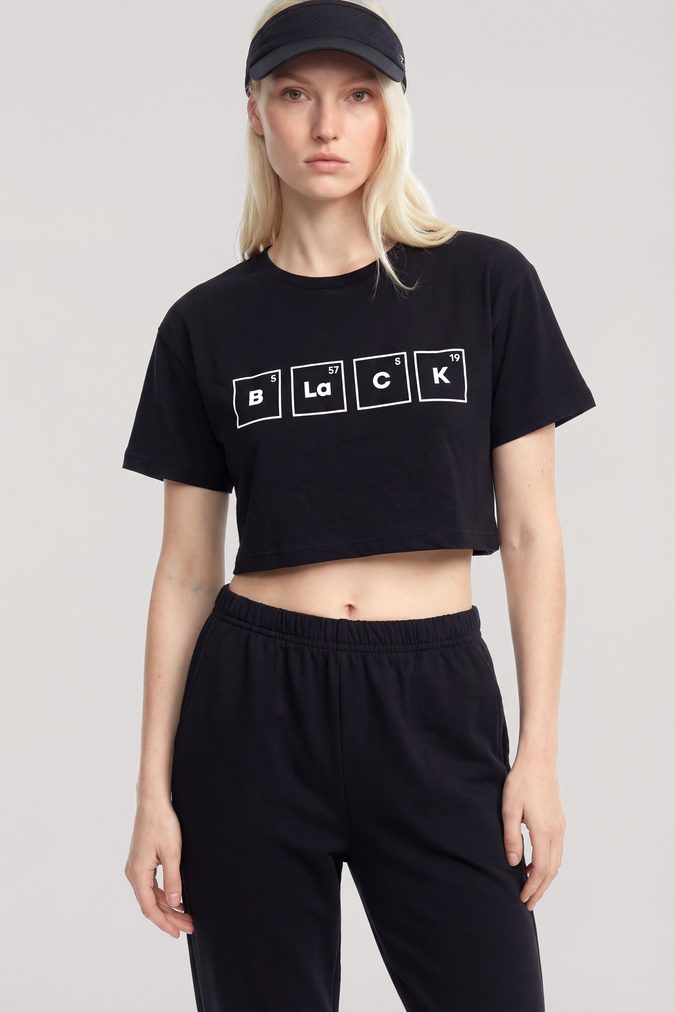 Akbeniz Baskılı Crop T-Shirt Pantolon Takım Siyah
