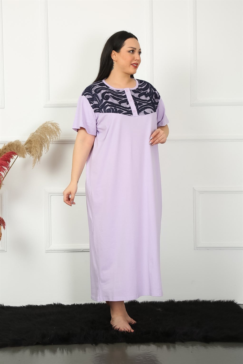 Akbeniz Big Dantelli Kısa Kol Lila Anne Gecelik 1348