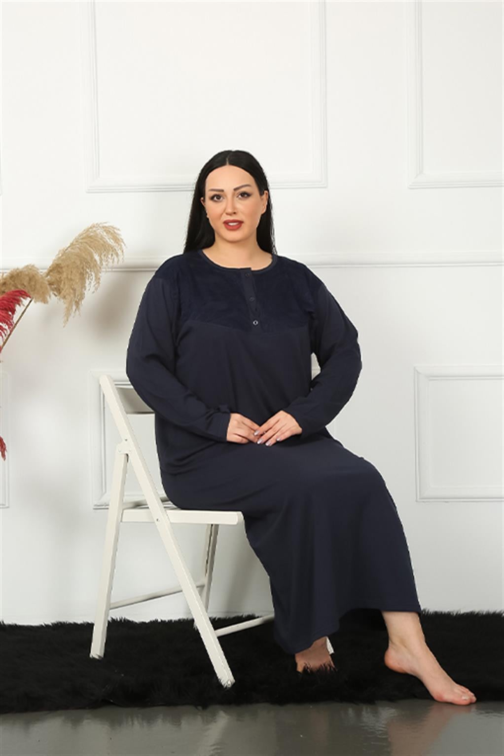 Akbeniz Big Uzun Kol Dantelli Lacivert Anne Gecelik 1355