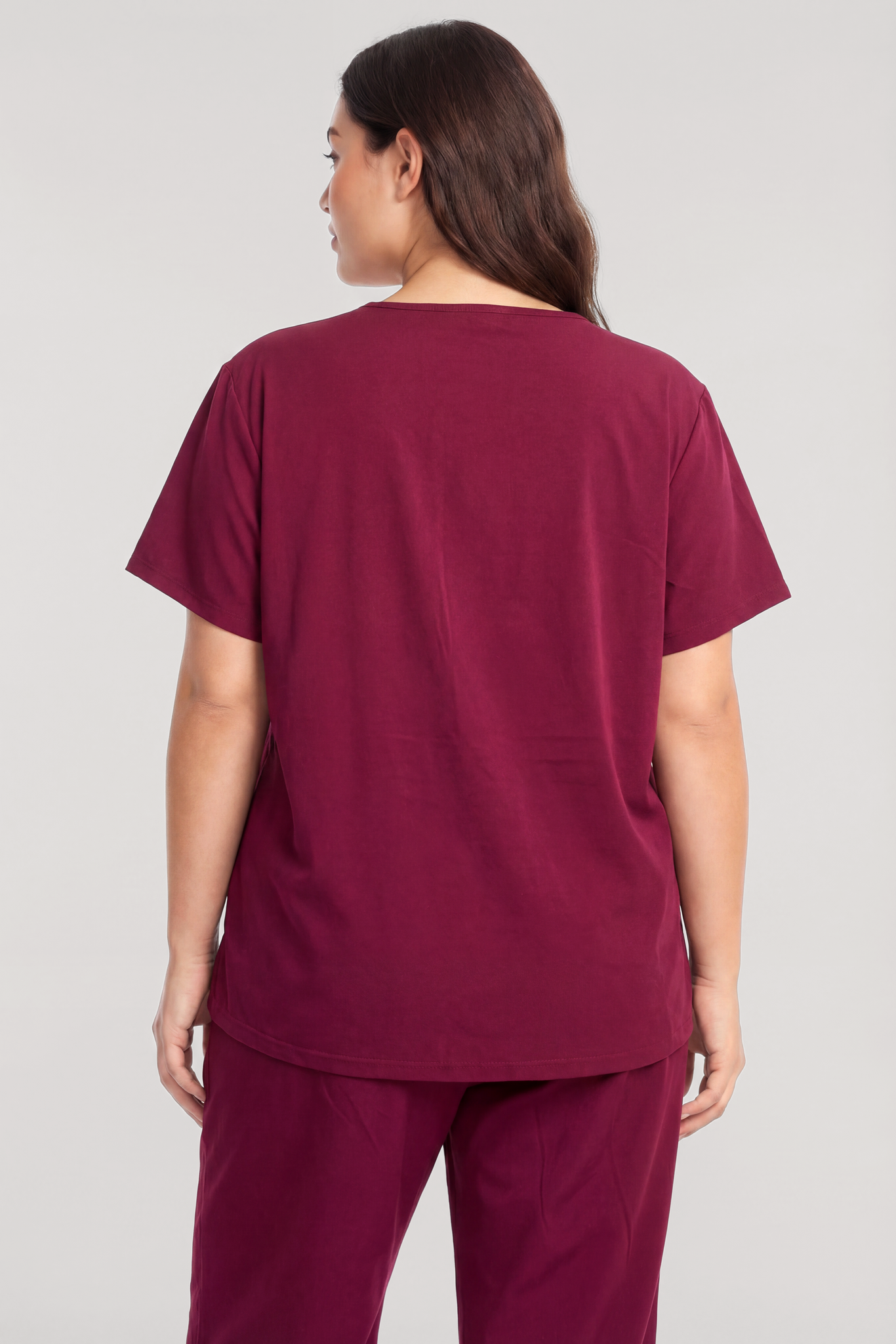 Akbeniz Büyük Beden Düğmeli Kısa Kollu Pijama Takımı Vişne